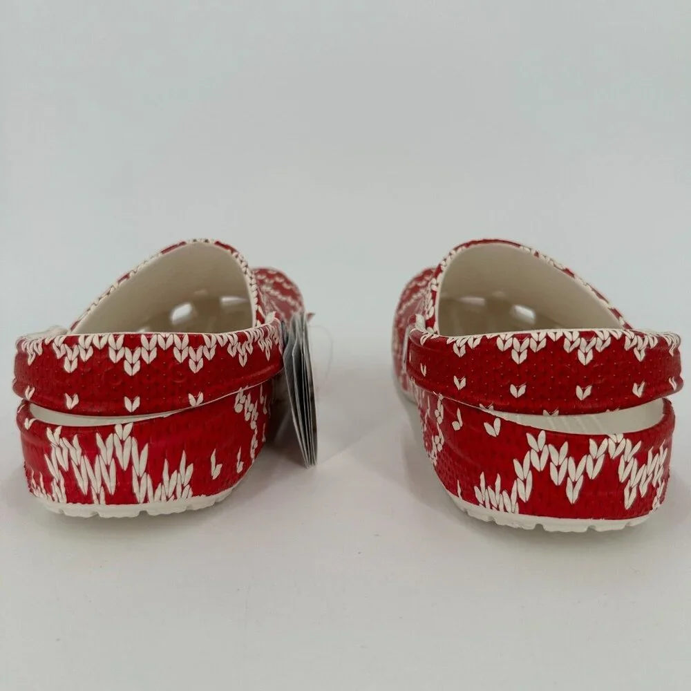 Crocs Kids Classic Clogs Size 2 Red Holiday Sweater Slip-on Shoes